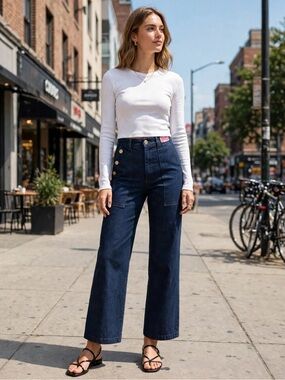 KATE SPADE Brand New denim button trouser  wide leg pants